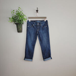 American Eagle Artist Crop Slim Straight Jeans Dark Blue Cuffed Low Rise AE 4